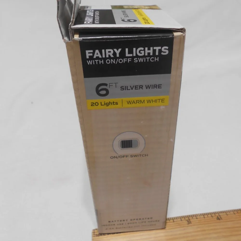 NEW BOX FAIRY LIGHTS 6FT WARM WHITE w/ BATTERY & ON/OFF SWITCH 20 LIGHTS 🔥